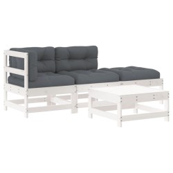 vidaXL Juego de muebles jardín 4 piezas y cojines madera maciza blanco