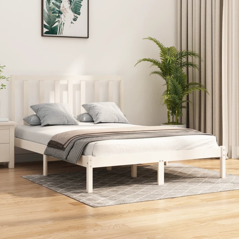 vidaXL Estructura de cama de madera maciza de pino blanco 160x200 cm vidaXL Estructura de cama de madera maciza de pino blanco 160x200 cm