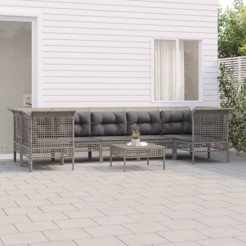 vidaXL Set de muebles de jardín 8 pzas y cojines ratán sintético gris vidaXL Set de muebles de jardín 8 pzas y cojines ratán sintético gris