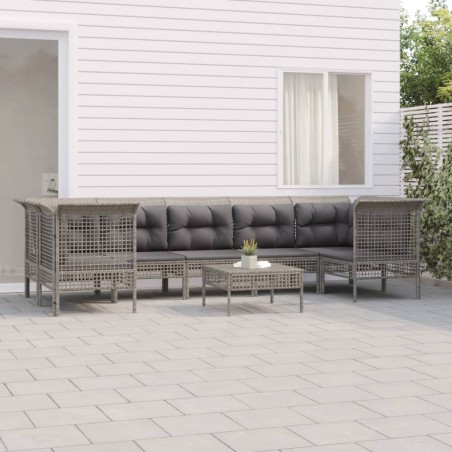 vidaXL Set de muebles de jardín 8 pzas y cojines ratán sintético gris