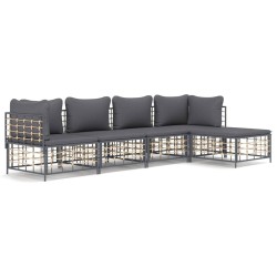 vidaXL Juego de muebles de jardín 5 pzas cojines antracita ratán PE