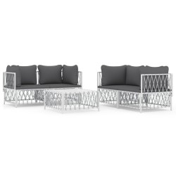 vidaXL Juego de muebles de jardín 5 piezas y cojines acero blanco