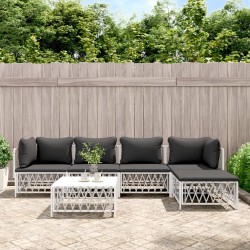 vidaXL Juego de muebles de jardín 6 piezas y cojines acero blanco