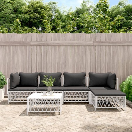 vidaXL Juego de muebles de jardín 6 piezas y cojines acero blanco