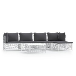 vidaXL Juego de muebles de jardín 6 piezas y cojines acero blanco
