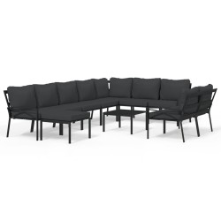 vidaXL Juego de muebles de jardín 11 pzas acero con cojines gris
