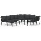 vidaXL Juego de muebles de jardín 11 pzas acero con cojines gris vidaXL Juego de muebles de jardín 11 pzas acero con cojines gris