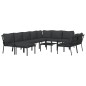 vidaXL Juego de muebles de jardín 11 pzas acero con cojines gris vidaXL Juego de muebles de jardín 11 pzas acero con cojines gris