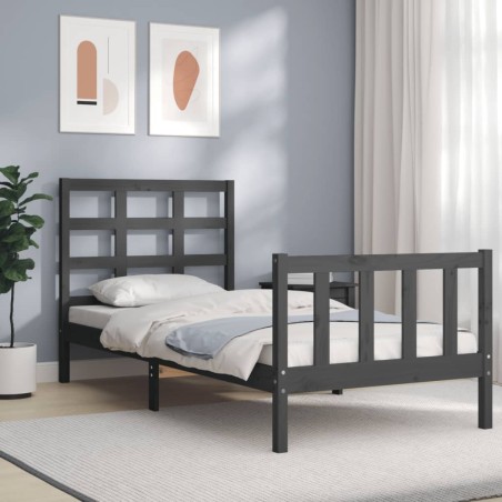vidaXL Estructura de cama con cabecero madera maciza gris 90x190 cm