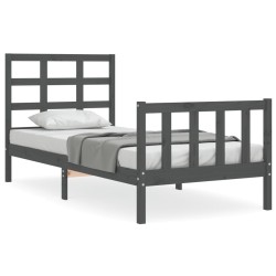 vidaXL Estructura de cama con cabecero madera maciza gris 90x190 cm