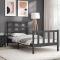 vidaXL Estructura de cama con cabecero madera maciza gris 90x190 cm vidaXL Estructura de cama con cabecero madera maciza gris 90x190 cm