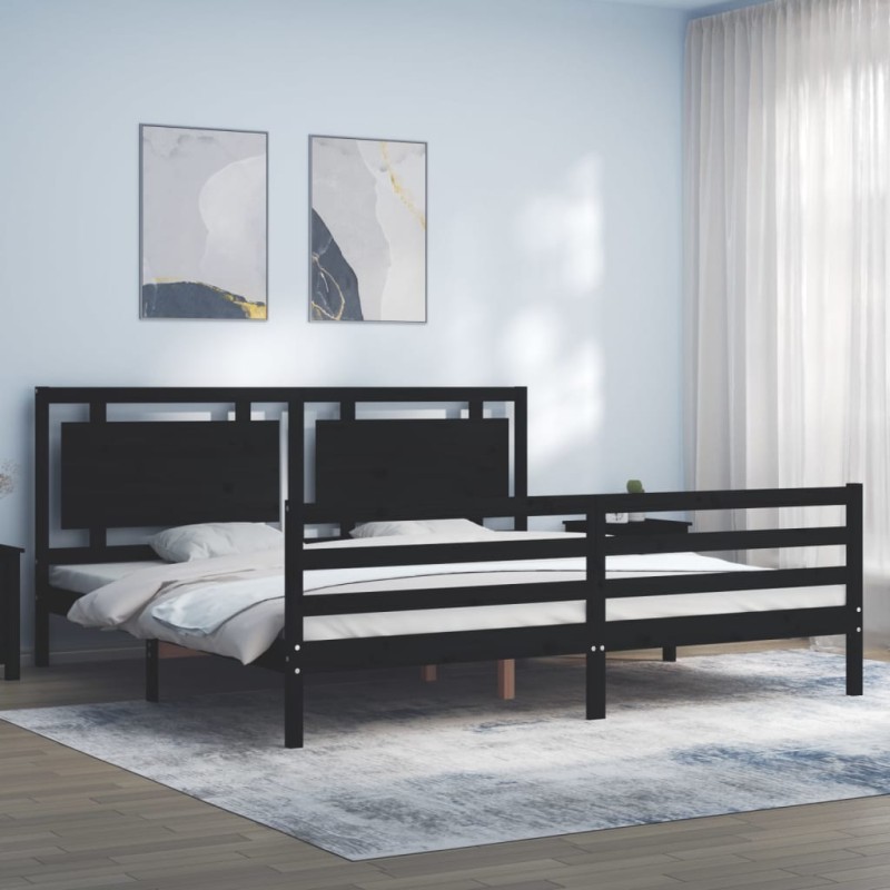 vidaXL Estructura de cama con cabecero madera maciza negro 200x200 cm vidaXL Estructura de cama con cabecero madera maciza negro 200x200 cm