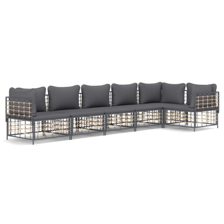 vidaXL Juego de muebles de jardín 6 pzas cojines antracita ratán PE