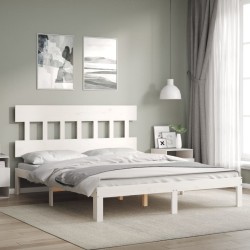 vidaXL Estructura de cama con cabecero madera maciza blanco 160x200 cm