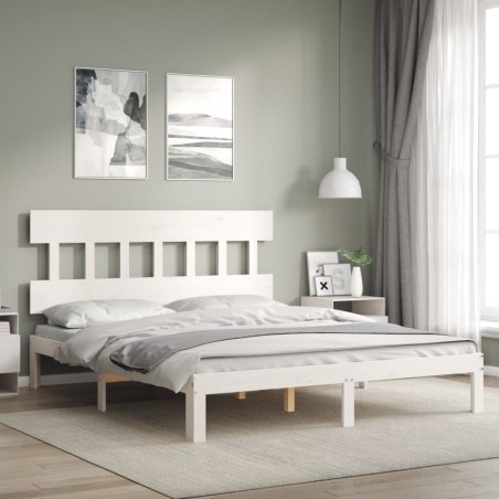 vidaXL Estructura de cama con cabecero madera maciza blanco 160x200 cm