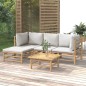 vidaXL Set de muebles de jardín 5 piezas bambú y cojines gris claro vidaXL Set de muebles de jardín 5 piezas bambú y cojines gris claro
