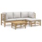 vidaXL Set de muebles de jardín 5 piezas bambú y cojines gris claro vidaXL Set de muebles de jardín 5 piezas bambú y cojines gris claro