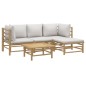 vidaXL Set de muebles de jardín 5 piezas bambú y cojines gris claro vidaXL Set de muebles de jardín 5 piezas bambú y cojines gris claro