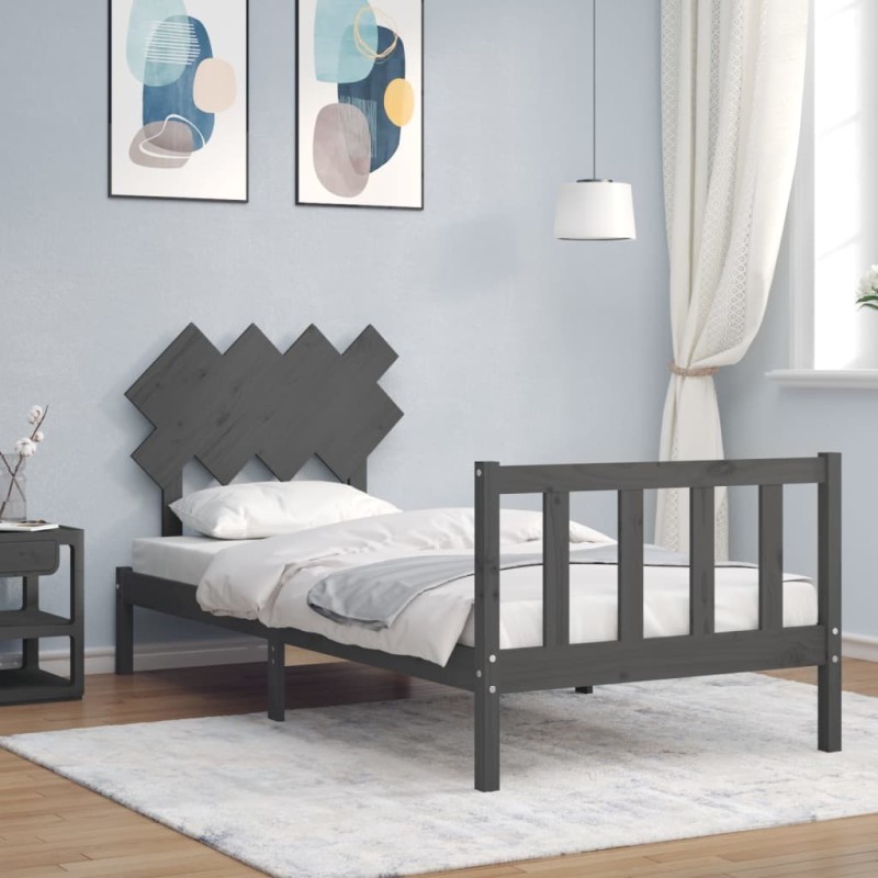 vidaXL Estructura de cama con cabecero madera maciza gris vidaXL Estructura de cama con cabecero madera maciza gris