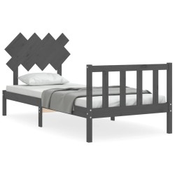 vidaXL Estructura de cama con cabecero madera maciza gris