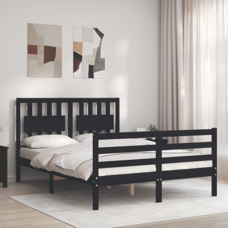 vidaXL Estructura de cama con cabecero madera maciza negro 120x200 cm