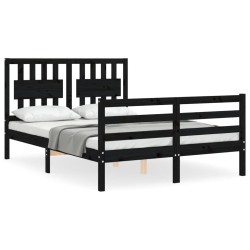 vidaXL Estructura de cama con cabecero madera maciza negro 120x200 cm