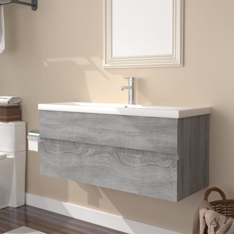 vidaXL Mueble de baño con lavabo madera contrachapada gris Sonoma vidaXL Mueble de baño con lavabo madera contrachapada gris Sonoma