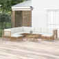 vidaXL Set de muebles de jardín 11 piezas bambú y cojines blanco crema vidaXL Set de muebles de jardín 11 piezas bambú y cojines blanco crema