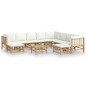 vidaXL Set de muebles de jardín 11 piezas bambú y cojines blanco crema vidaXL Set de muebles de jardín 11 piezas bambú y cojines blanco crema