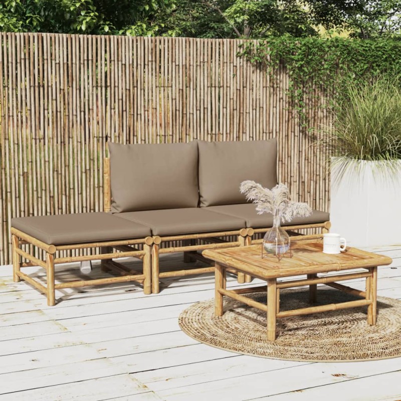 vidaXL Set de muebles de jardín 4 piezas bambú y cojines gris taupe vidaXL Set de muebles de jardín 4 piezas bambú y cojines gris taupe