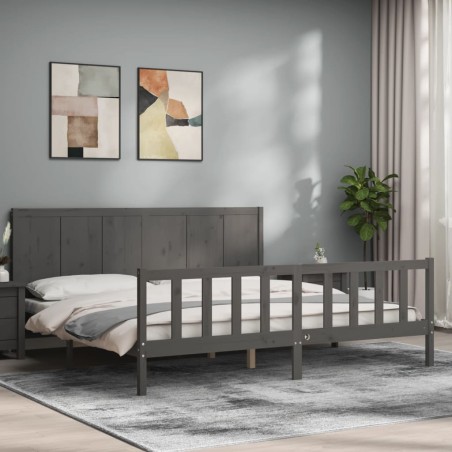 vidaXL Estructura de cama con cabecero madera maciza gris 200x200 cm