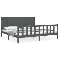 vidaXL Estructura de cama con cabecero madera maciza gris 200x200 cm