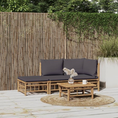 vidaXL Set de muebles de jardín 3 piezas bambú con cojines gris oscuro