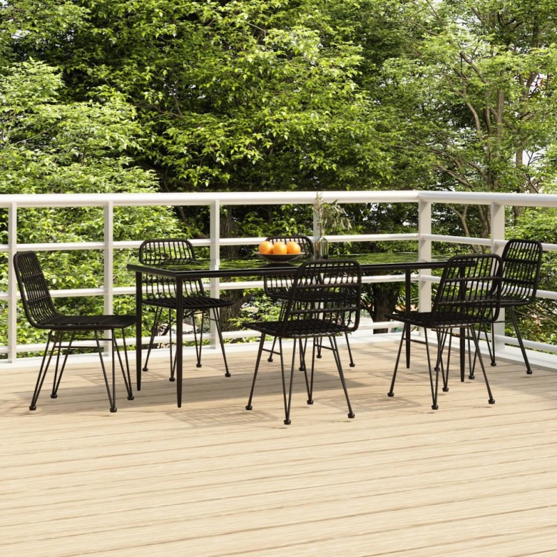 vidaXL Juego de comedor de jardín 7 piezas ratán sintético negro