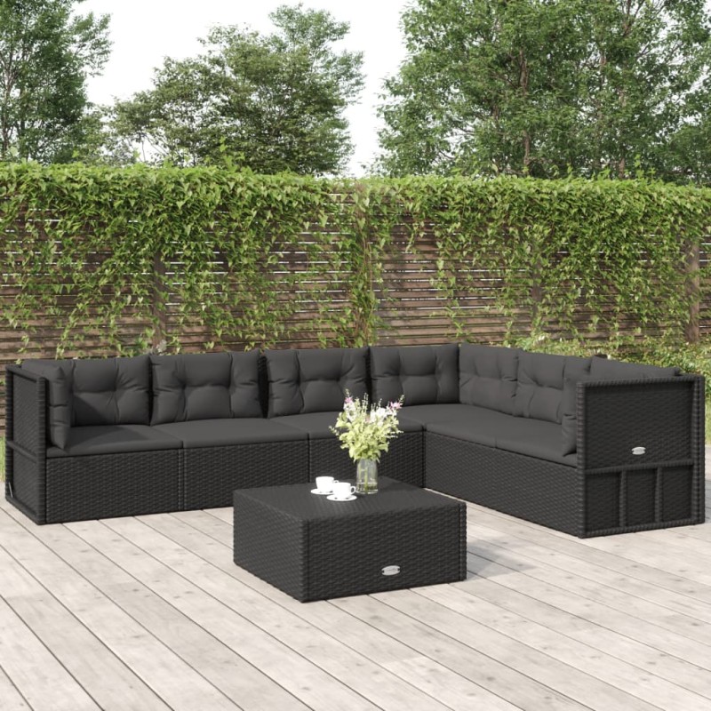 vidaXL Set muebles de jardín 6 piezas y cojines ratán sintético negro vidaXL Set muebles de jardín 6 piezas y cojines ratán sintético negro