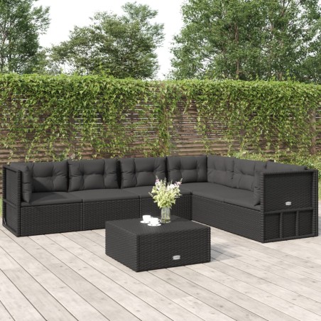 vidaXL Set muebles de jardín 6 piezas y cojines ratán sintético negro