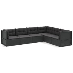vidaXL Set muebles de jardín 6 piezas y cojines ratán sintético negro
