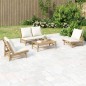 vidaXL Set de muebles de jardín 4 piezas bambú y cojines blanco crema vidaXL Set de muebles de jardín 4 piezas bambú y cojines blanco crema