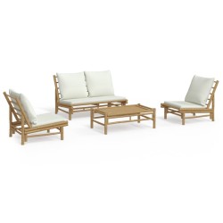 vidaXL Set de muebles de jardín 4 piezas bambú y cojines blanco crema