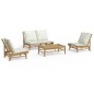 vidaXL Set de muebles de jardín 4 piezas bambú y cojines blanco crema vidaXL Set de muebles de jardín 4 piezas bambú y cojines blanco crema