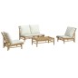 vidaXL Set de muebles de jardín 4 piezas bambú y cojines blanco crema vidaXL Set de muebles de jardín 4 piezas bambú y cojines blanco crema