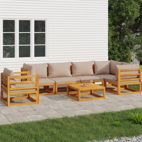 vidaXL Set muebles de jardín 7 pzas madera maciza y cojines gris taupé