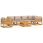 vidaXL Set muebles de jardín 7 pzas madera maciza y cojines gris taupé vidaXL Set muebles de jardín 7 pzas madera maciza y cojines gris taupé
