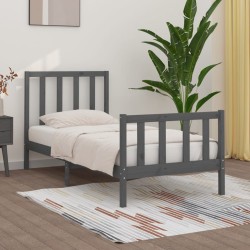 vidaXL Estructura de cama individual madera maciza gris 90x190 cm