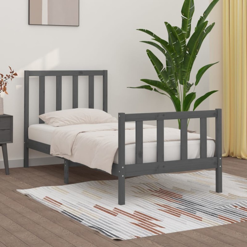 vidaXL Estructura de cama individual madera maciza gris 90x190 cm vidaXL Estructura de cama individual madera maciza gris 90x190 cm