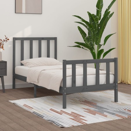 vidaXL Estructura de cama individual madera maciza gris 90x190 cm