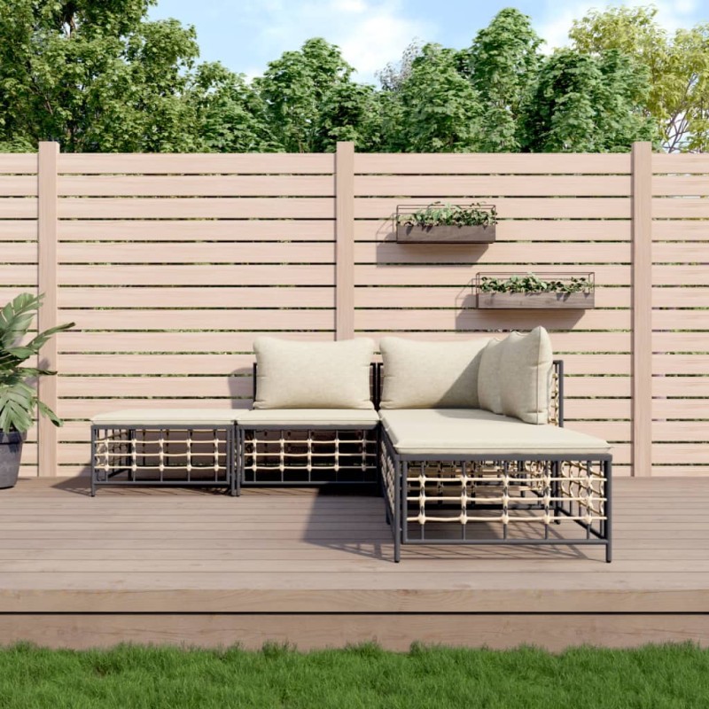 vidaXL Juego de muebles de jardín 5 pzas cojines antracita ratán PE vidaXL Juego de muebles de jardín 5 pzas cojines antracita ratán PE