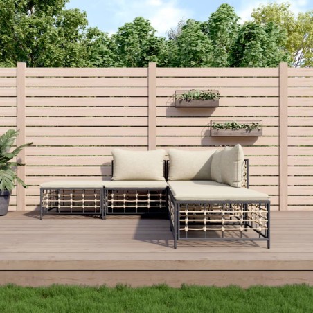 vidaXL Juego de muebles de jardín 5 pzas cojines antracita ratán PE