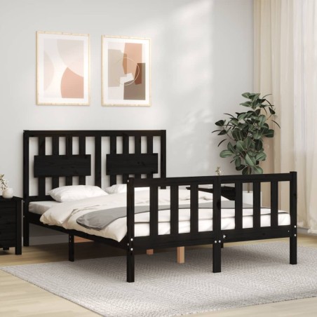 vidaXL Estructura cama de matrimonio con cabecero madera maciza negra