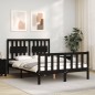 vidaXL Estructura cama de matrimonio con cabecero madera maciza negra